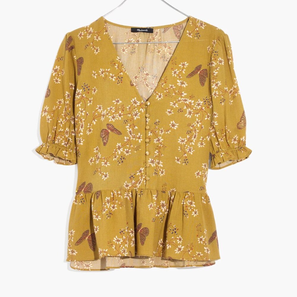 Matilda Jane Mustard Floral Peplum V-Neck Blouse